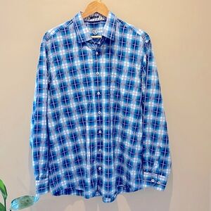 BUGATCHI - Men's Blue Plaid Dress Shirt